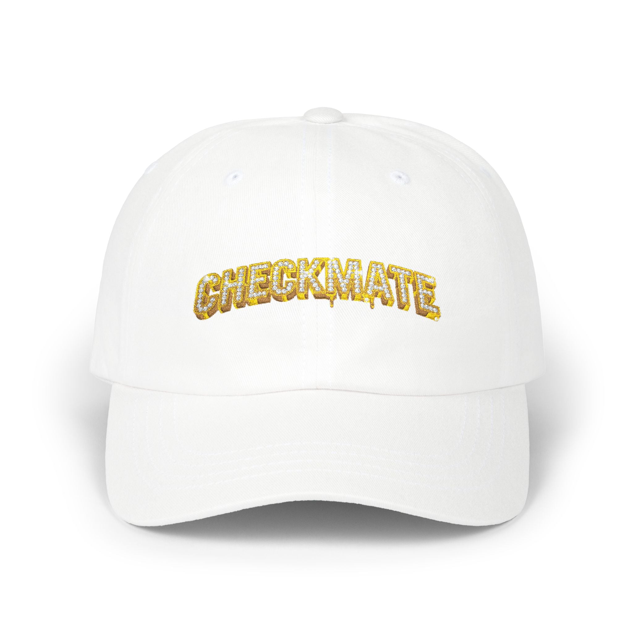 Classic Dad Cap — 'CHECKMATE' Gold Foil Embroidered Baseball Hat