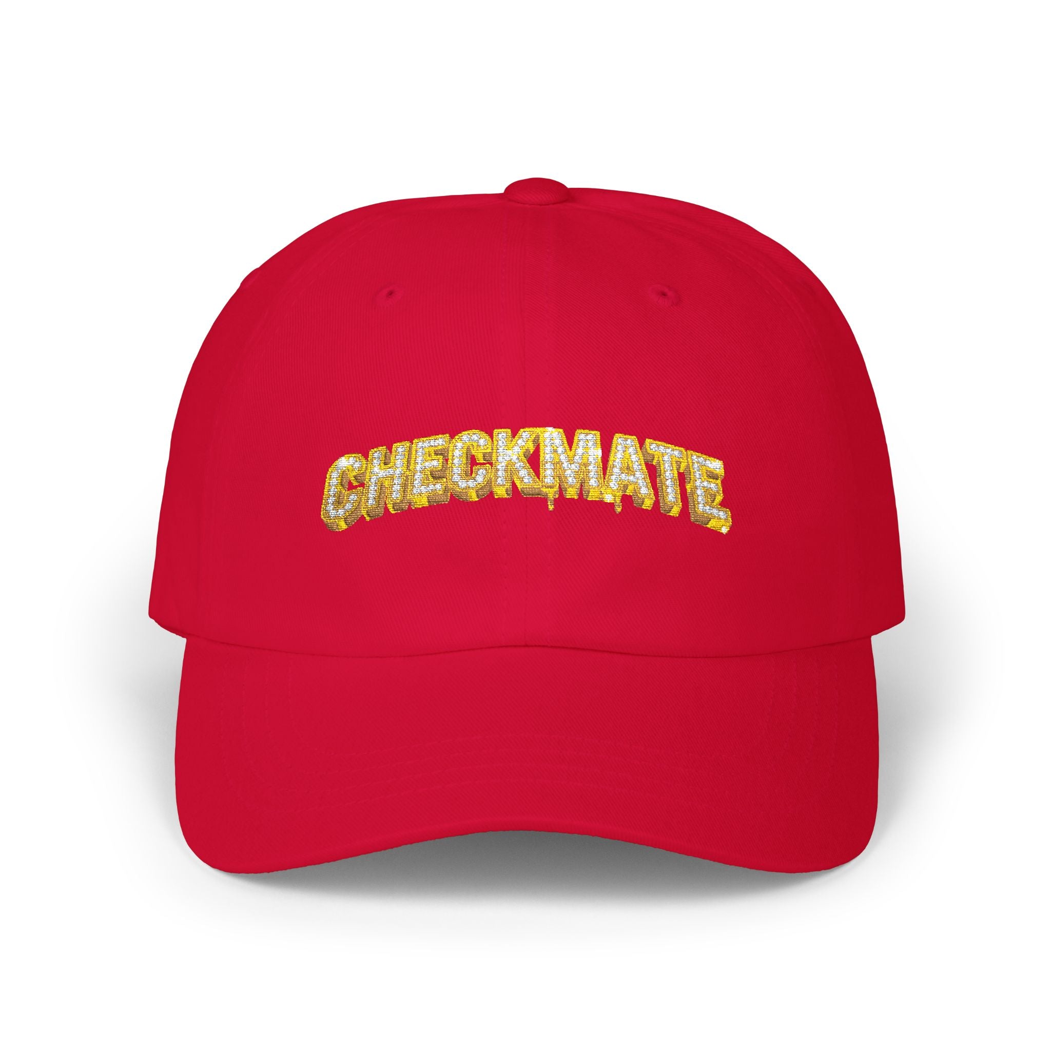 Classic Dad Cap — 'CHECKMATE' Gold Foil Embroidered Baseball Hat