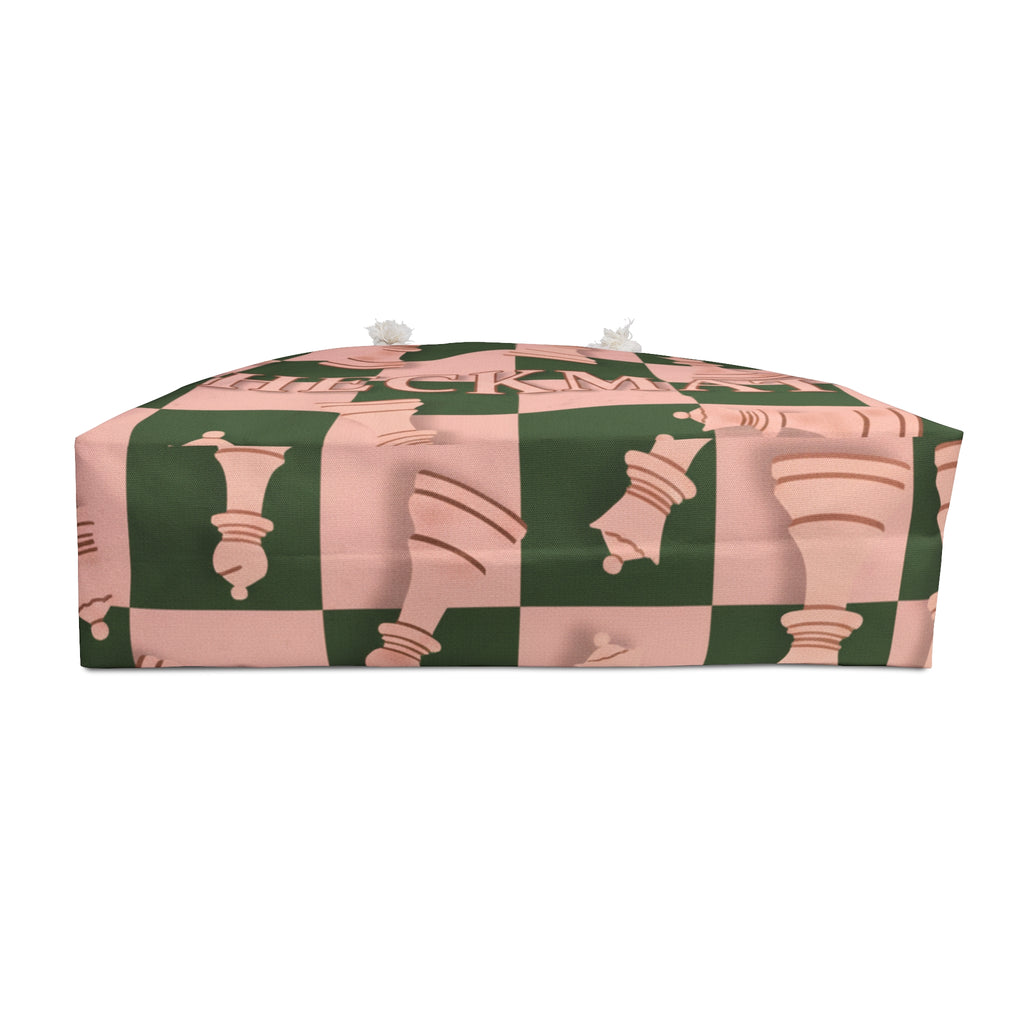 Checkmate Travel Tote — Green & Rose Pink