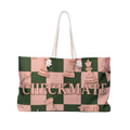 Checkmate Travel Tote — Green & Rose Pink