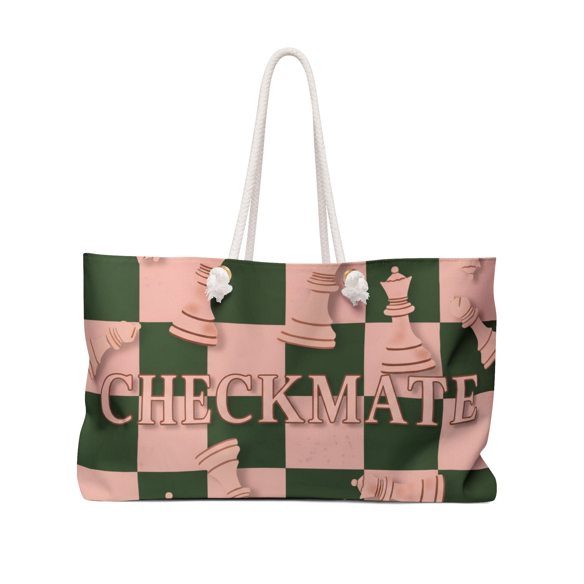 Checkmate Travel Tote — Green & Rose Pink