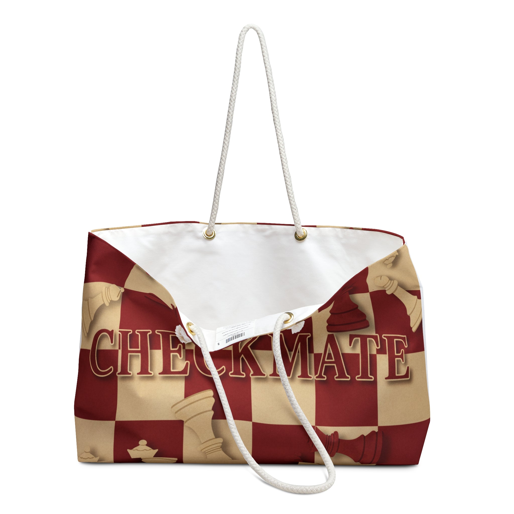 CHECKMATE Red & Cream Weekender Bag- Travel Tote
