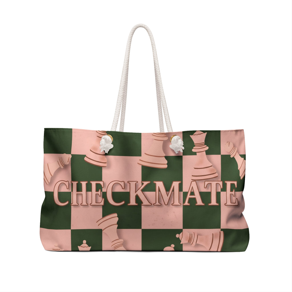 Checkmate Travel Tote — Green & Rose Pink