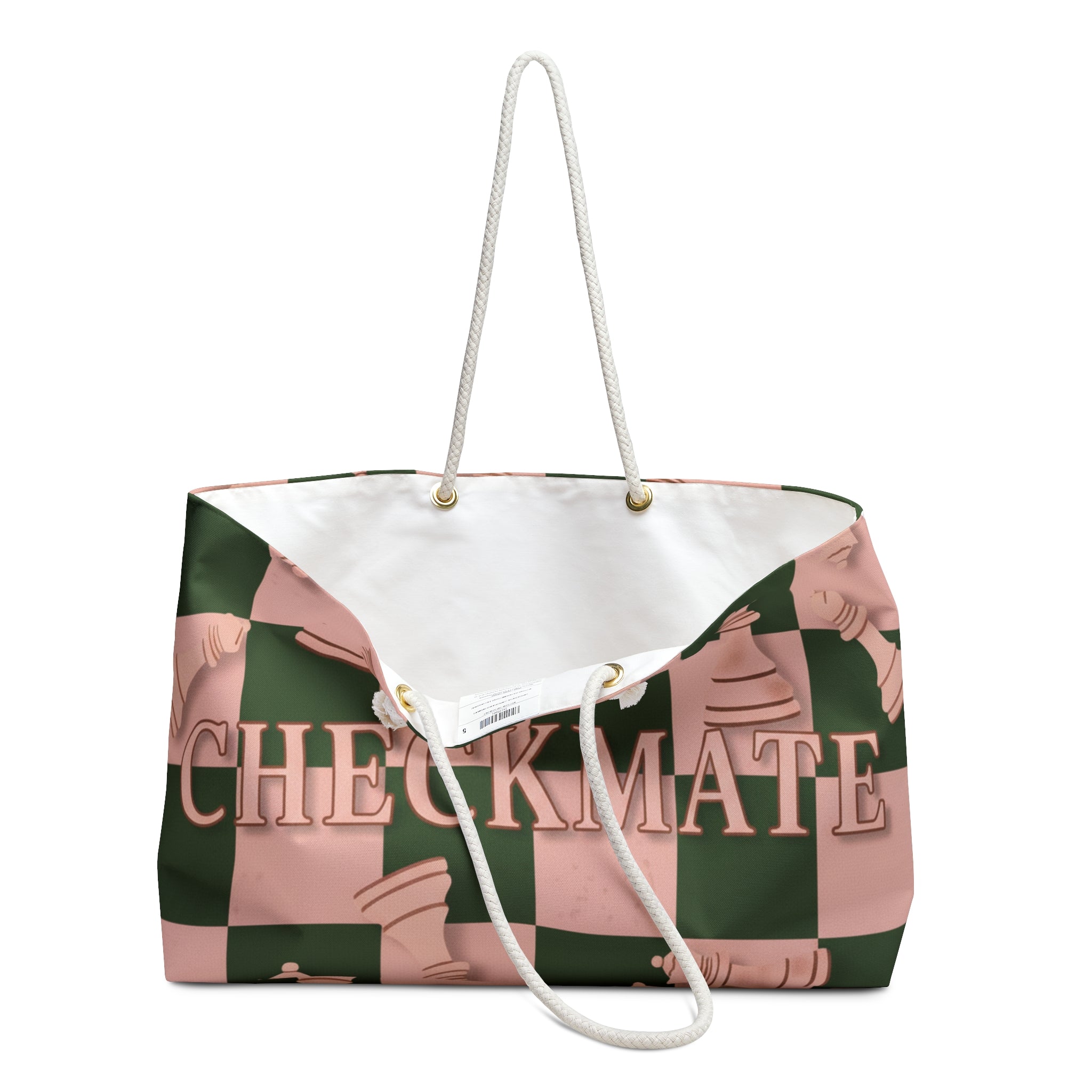 Checkmate Travel Tote — Green & Rose Pink