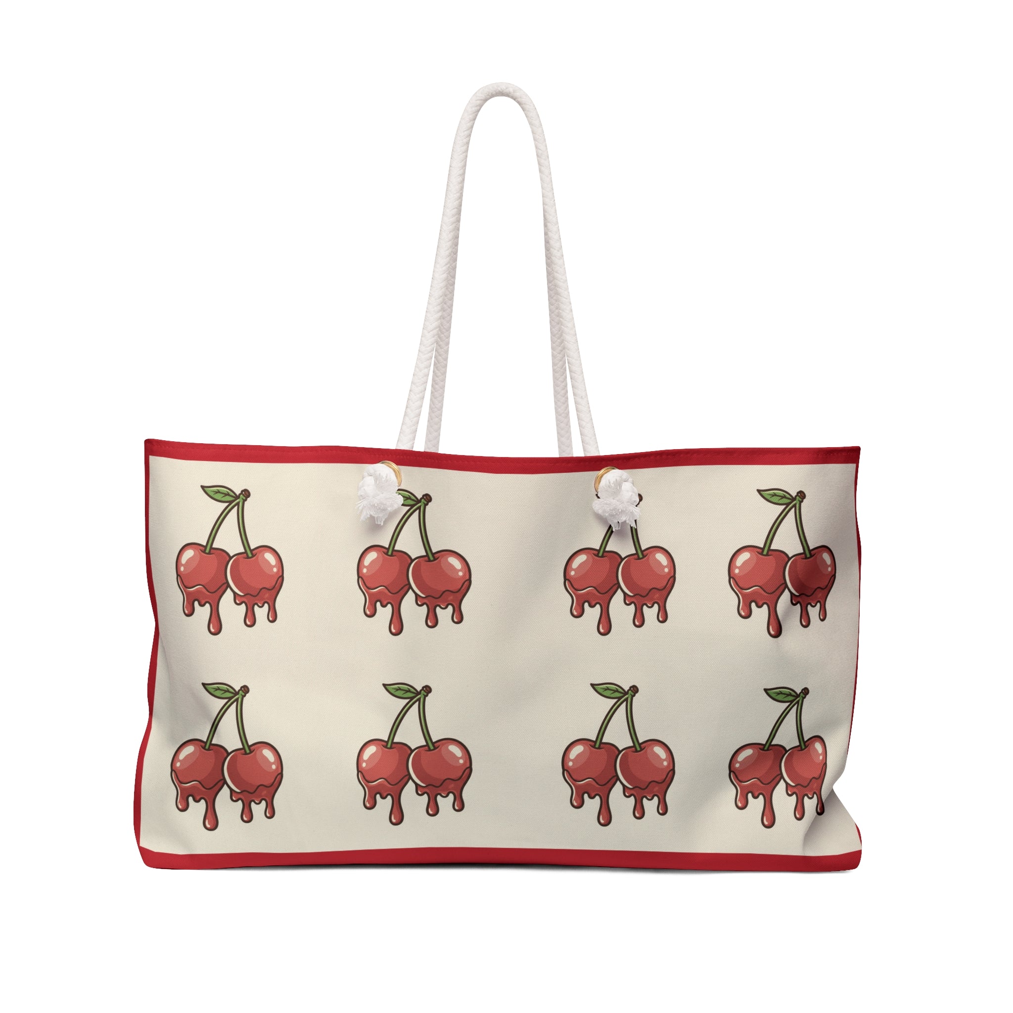 Dripping Cherries Weekender Bag | Retro Cherry Pattern, Cream & Red