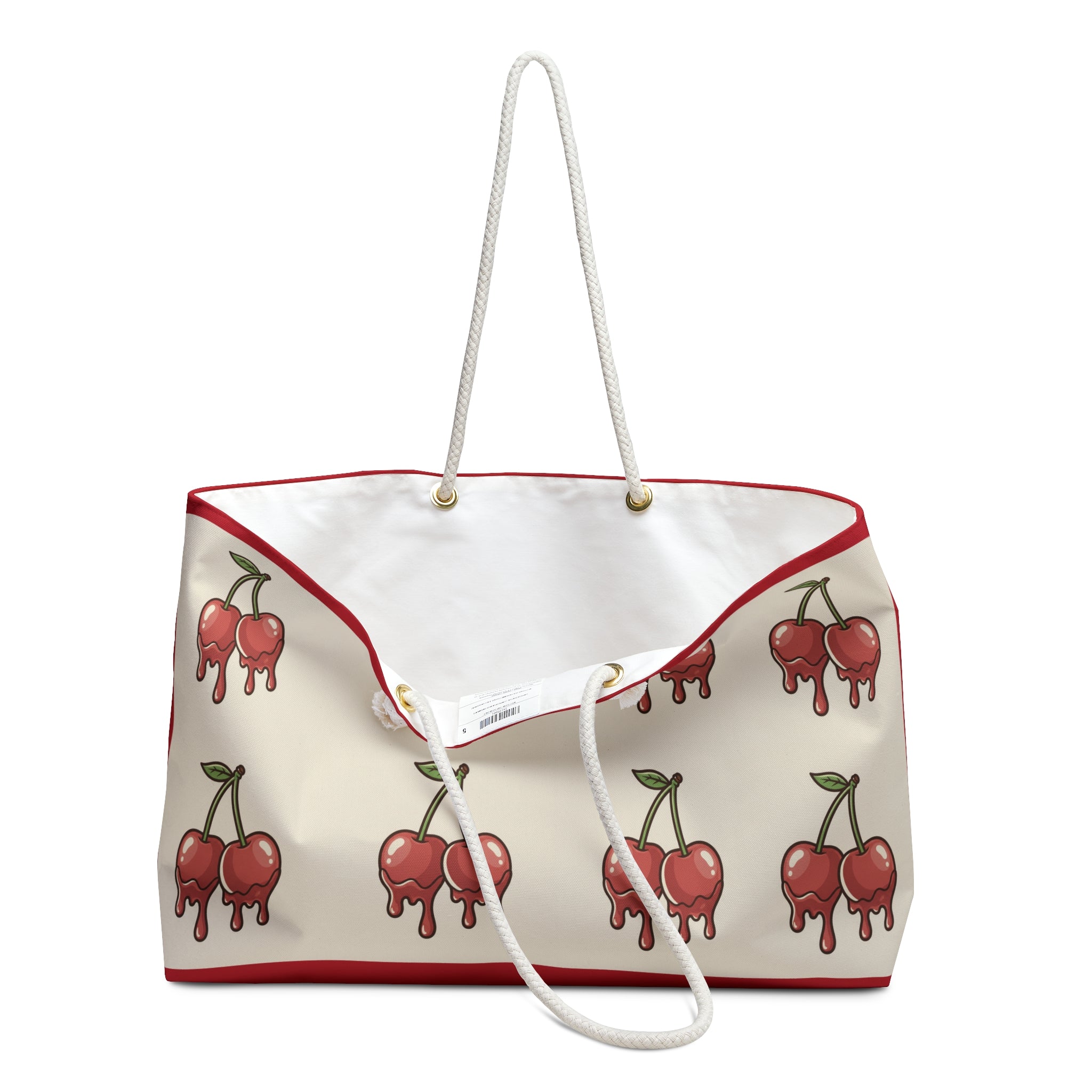Dripping Cherries Weekender Bag | Retro Cherry Pattern, Cream & Red