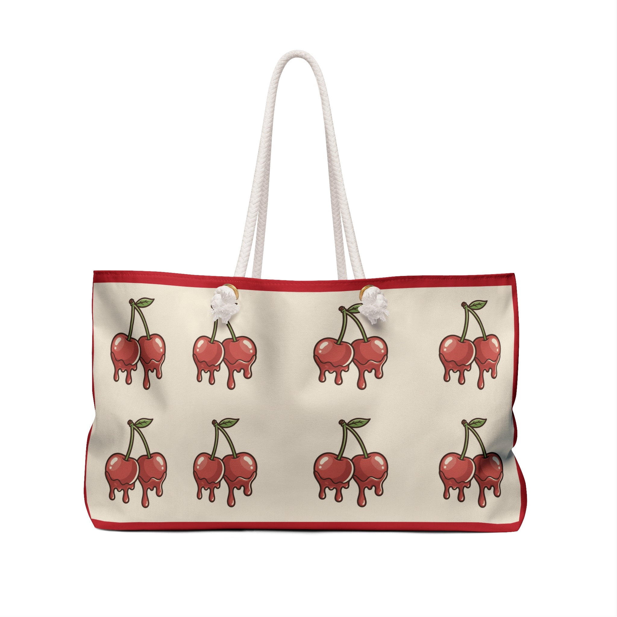 Dripping Cherries Weekender Bag | Retro Cherry Pattern, Cream & Red