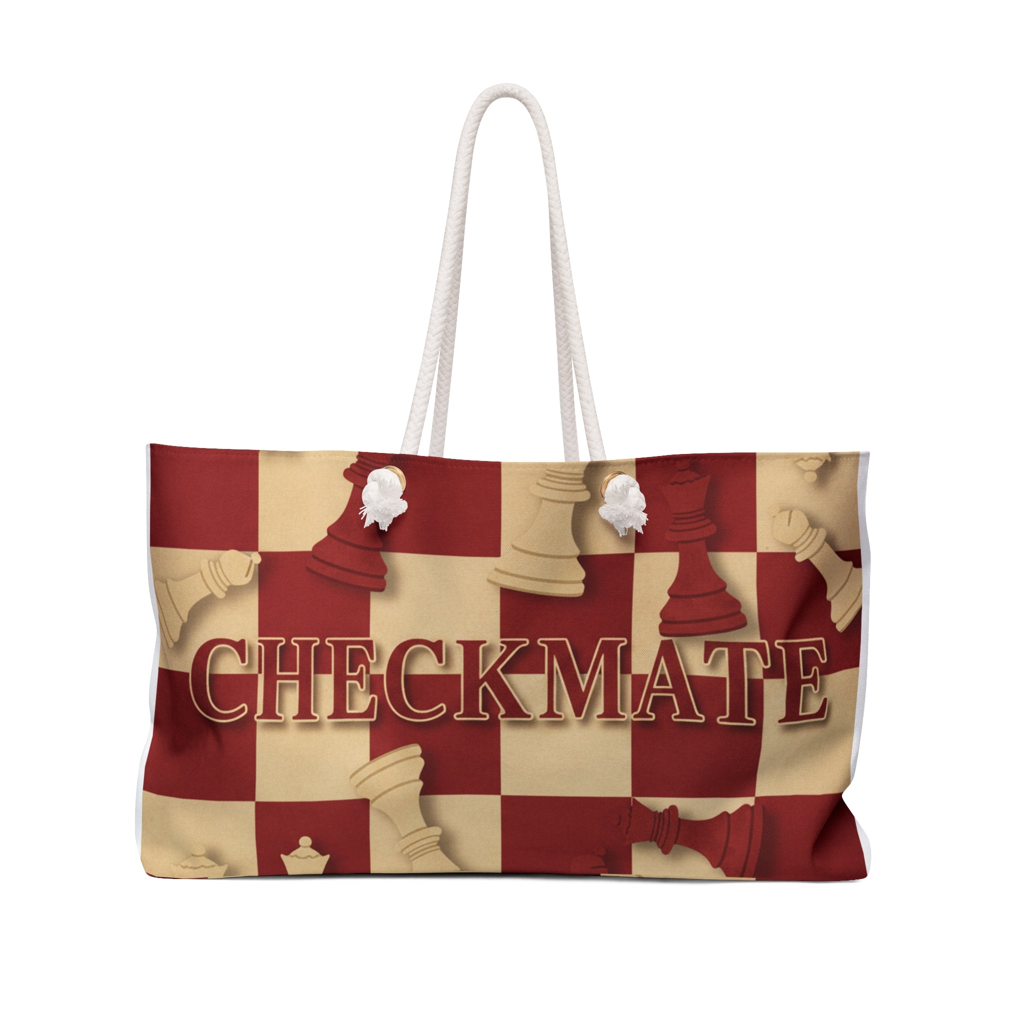 CHECKMATE Red & Cream Weekender Bag- Travel Tote