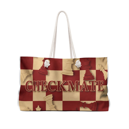 CHECKMATE Red & Cream Weekender Bag- Travel Tote