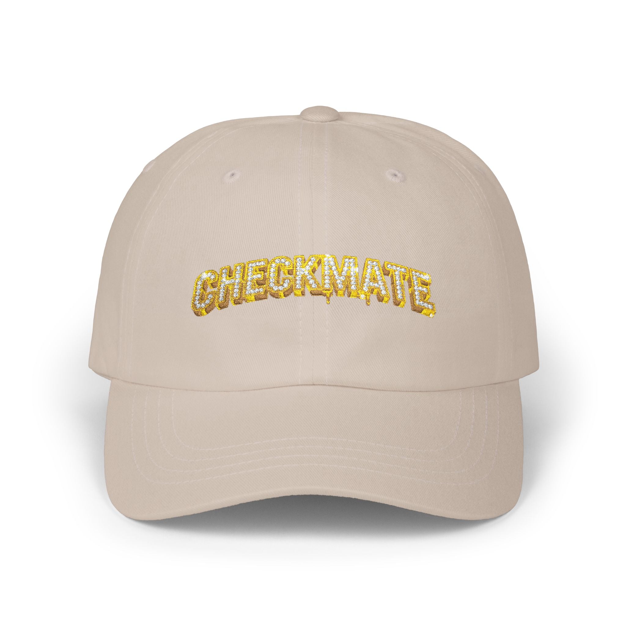 Classic Dad Cap — 'CHECKMATE' Gold Foil Embroidered Baseball Hat